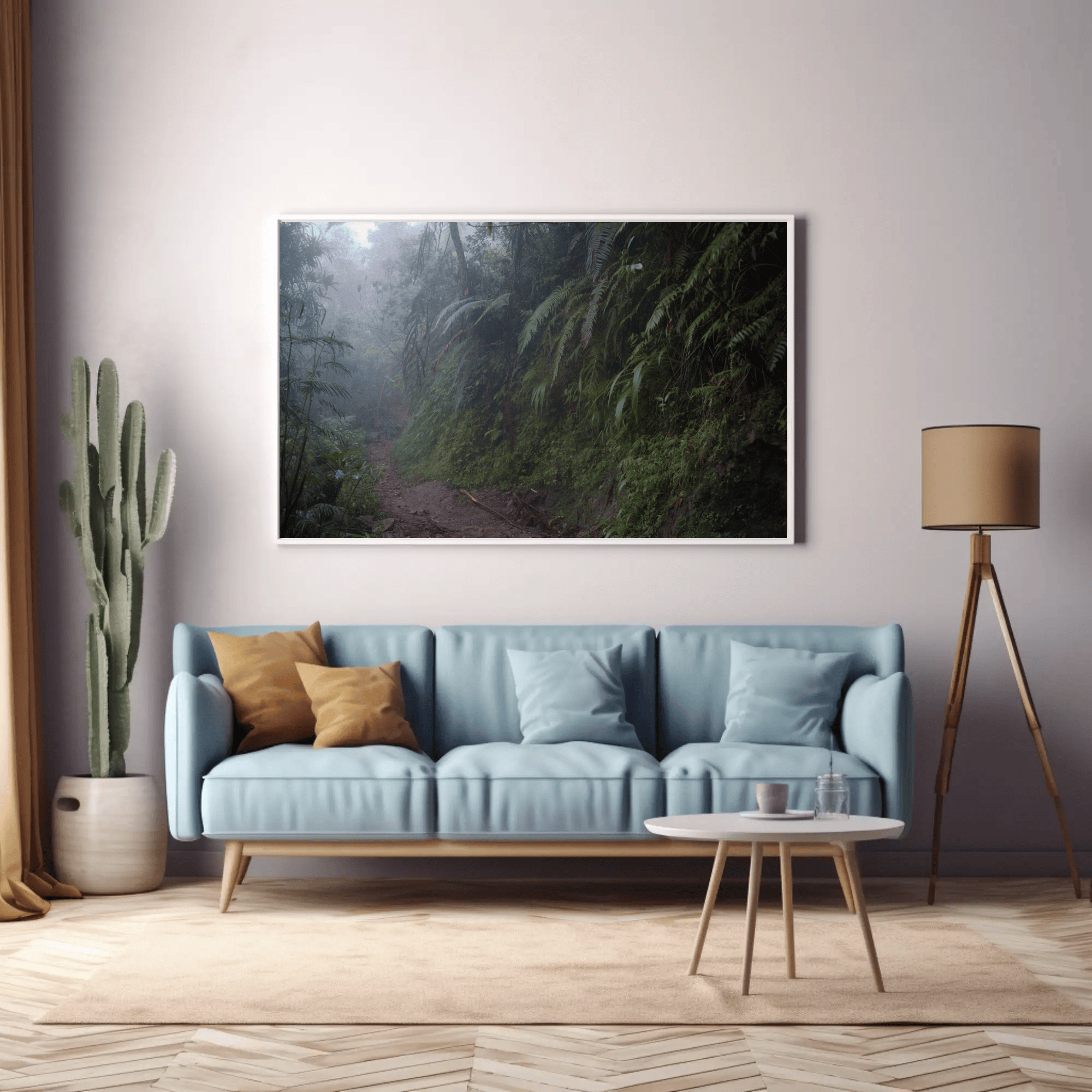 Dark foggy jungle canvas photo print, indonesia mountains road, poster interiour mockup_9 | Kevin Winda