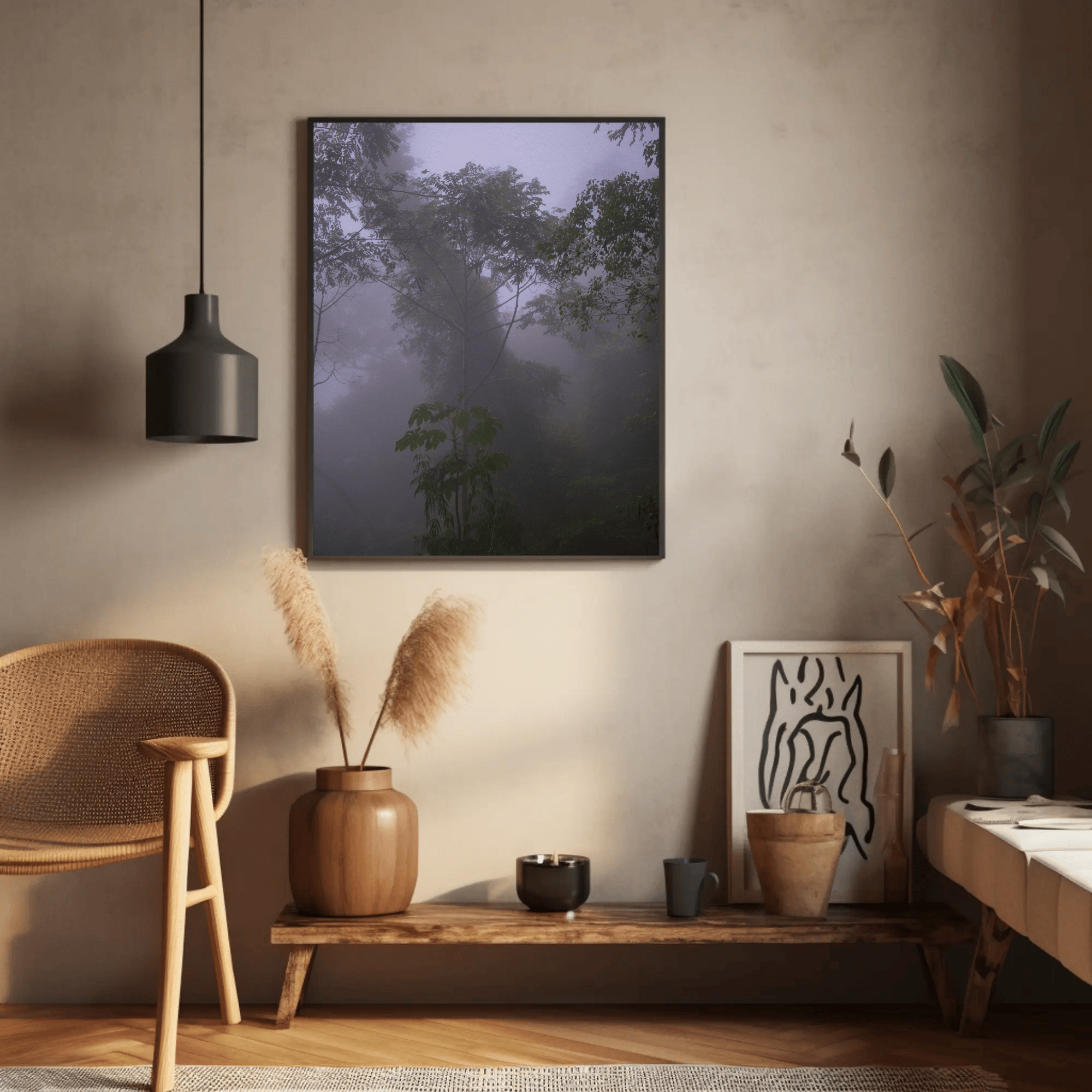 Jungle fog photo print , Indonesia, interior mockup 19 | Kevin Winda