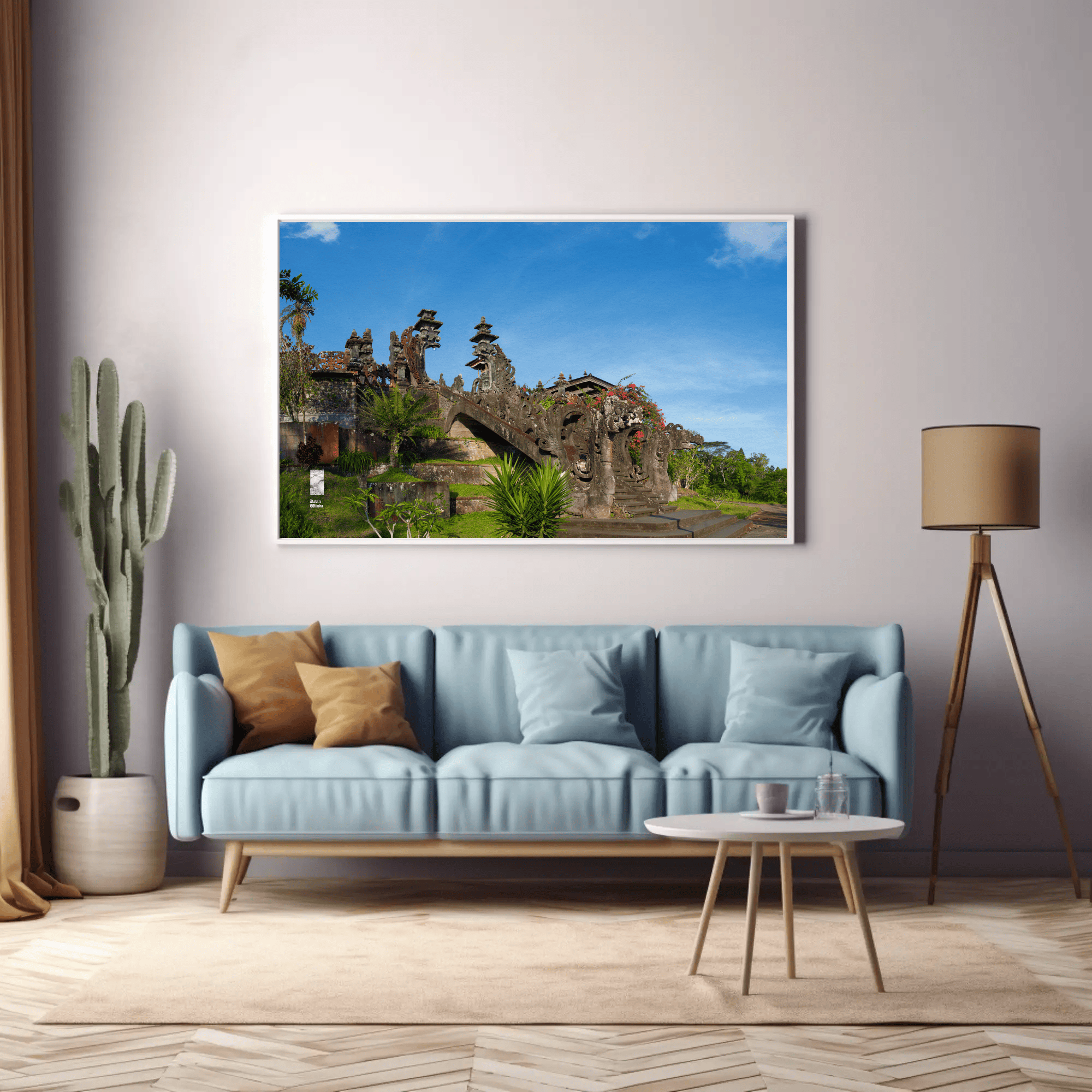 Bali Temple canvas nature photo print mockup 7 above sofa