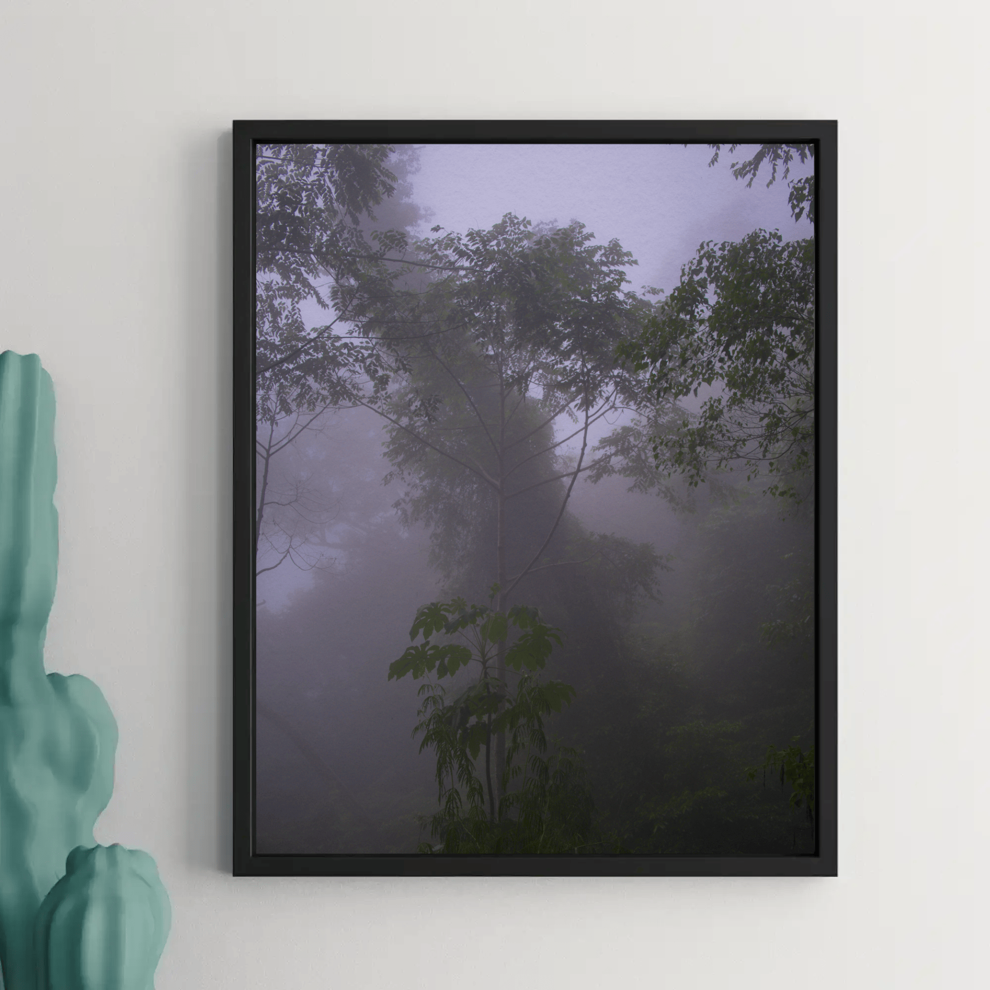 Jungle fog canvas photo print , Indonesia, interior mockup 2 | Kevin Winda