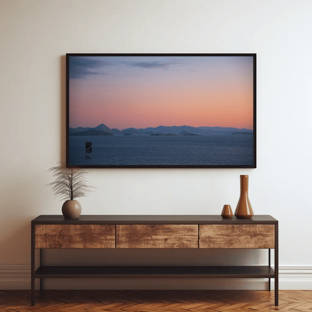 Ocean sunset canvas evening sky photo print Komodo Islands hills Indonesia mockup 8