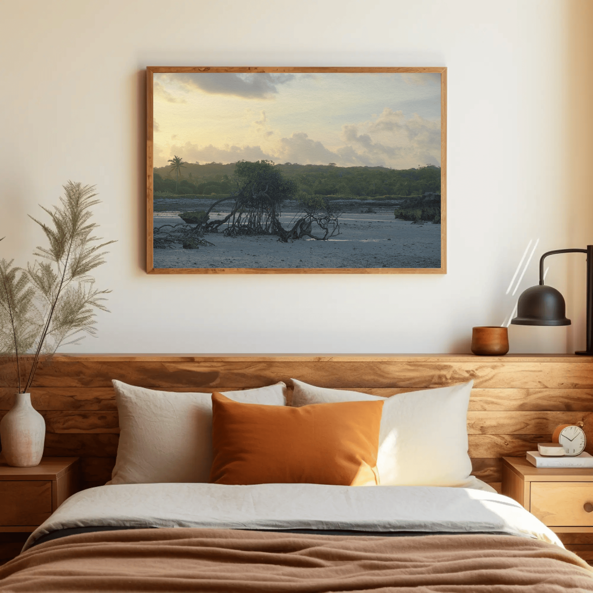 Prehistoric landscape art, ocean beach jungle tree photo print canvas, poster mockup 13 bedroom | Kevin Winda