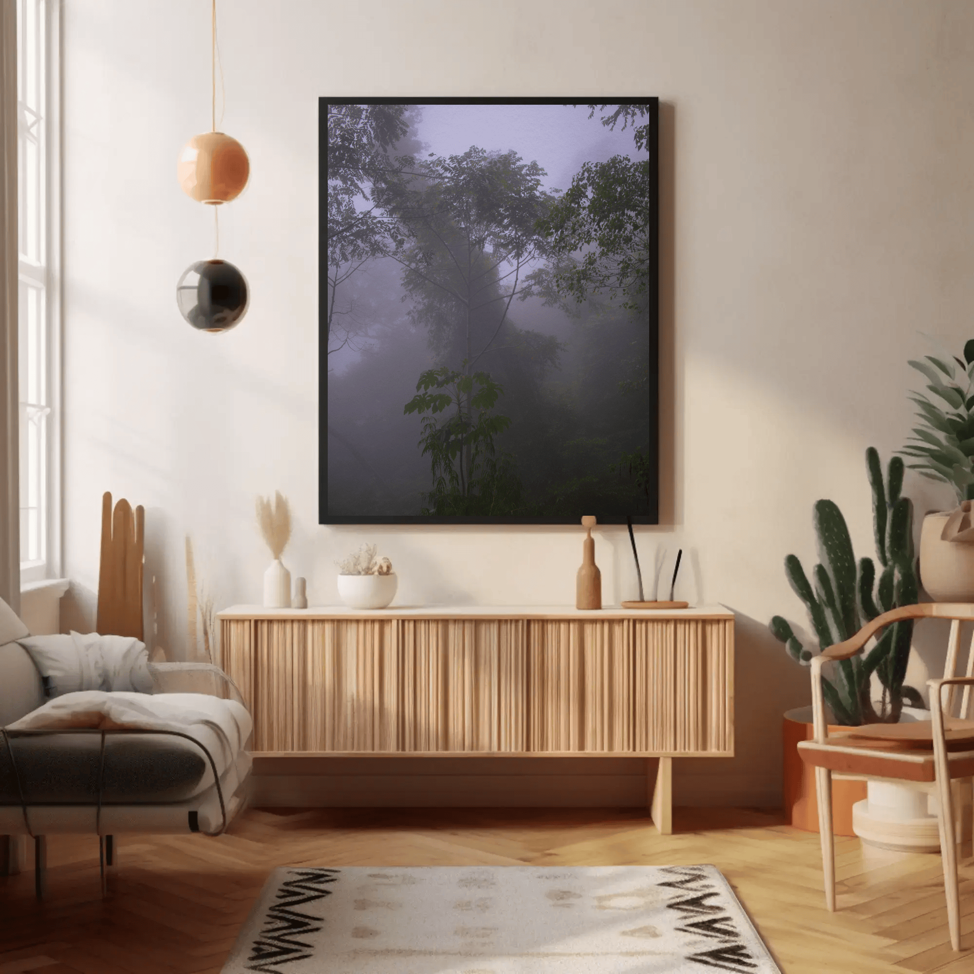 Photo print canvas wall art  - dark foggy jungle mountain trees in Flores, Indonesia, mockup 11 | Kevin Winda Wellness