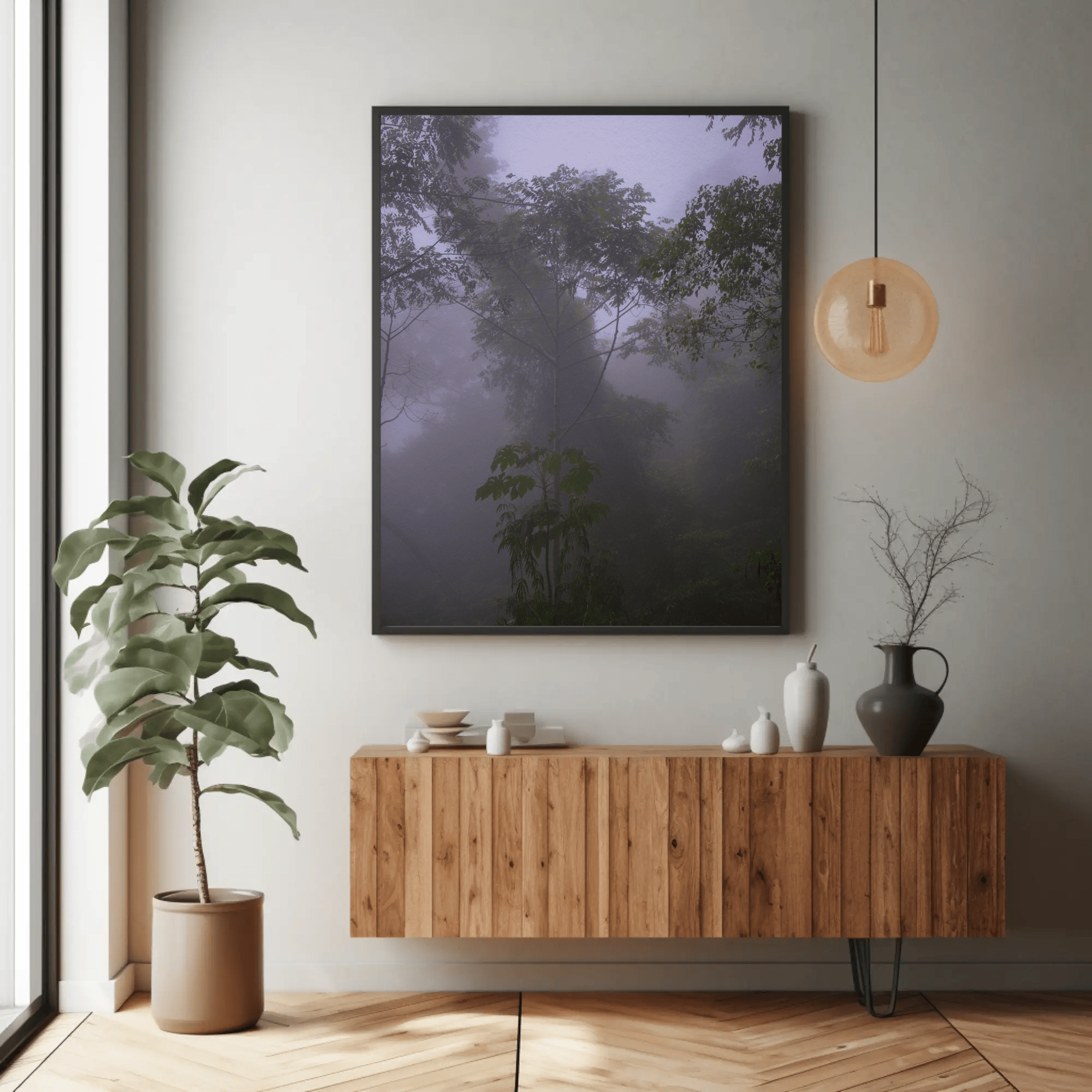 Photo print wall art  - dark foggy jungle mountain trees in Flores, Indonesia, mockup 10 | Kevin Winda Wellness