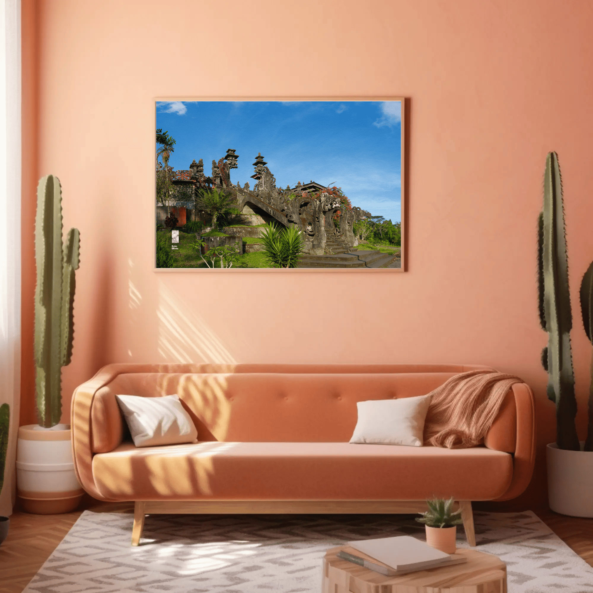 Bali Temple photo print mockup 5 above sofa