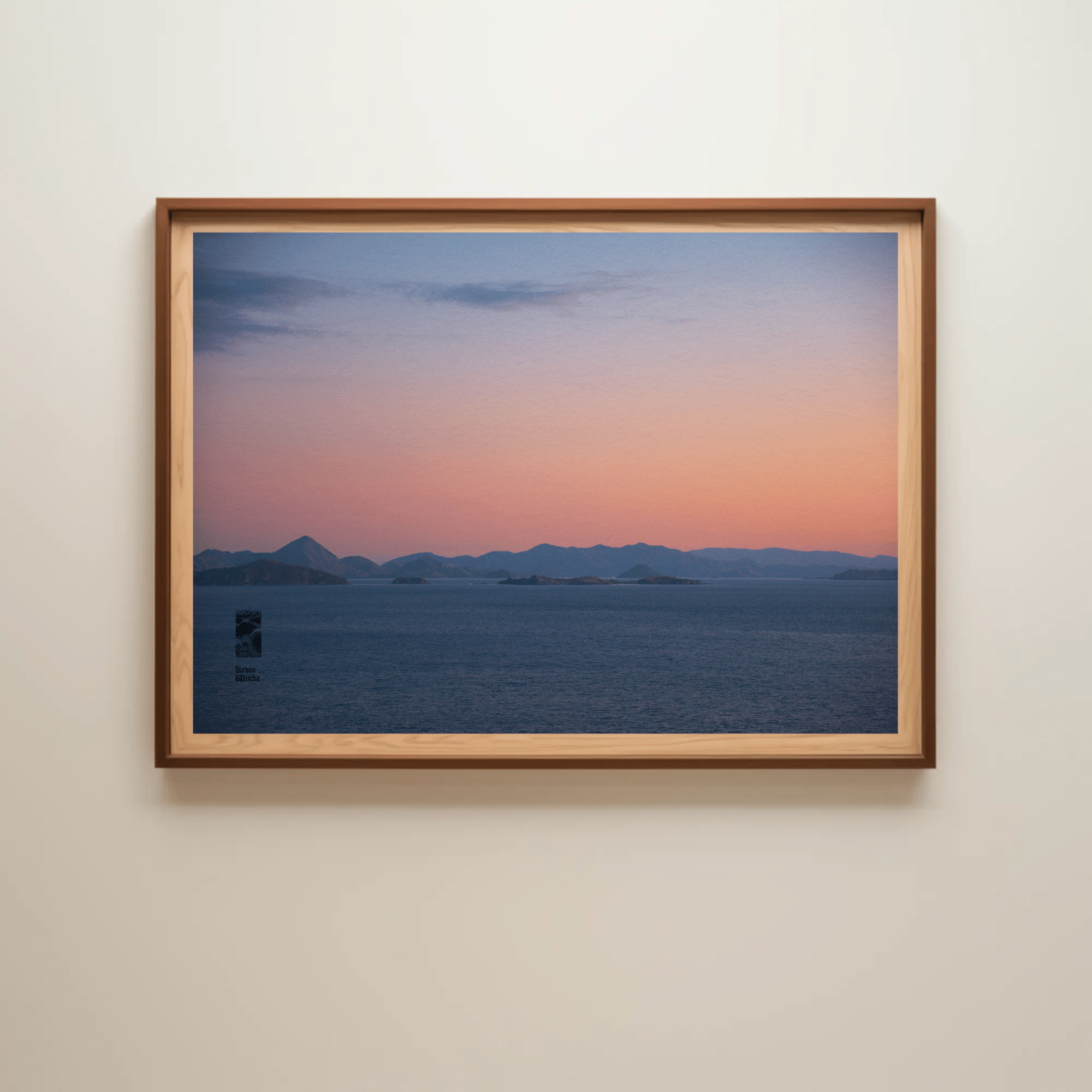 Coastal sunset canvas photo print Komodo Islands hills Indonesia wall mockup 2