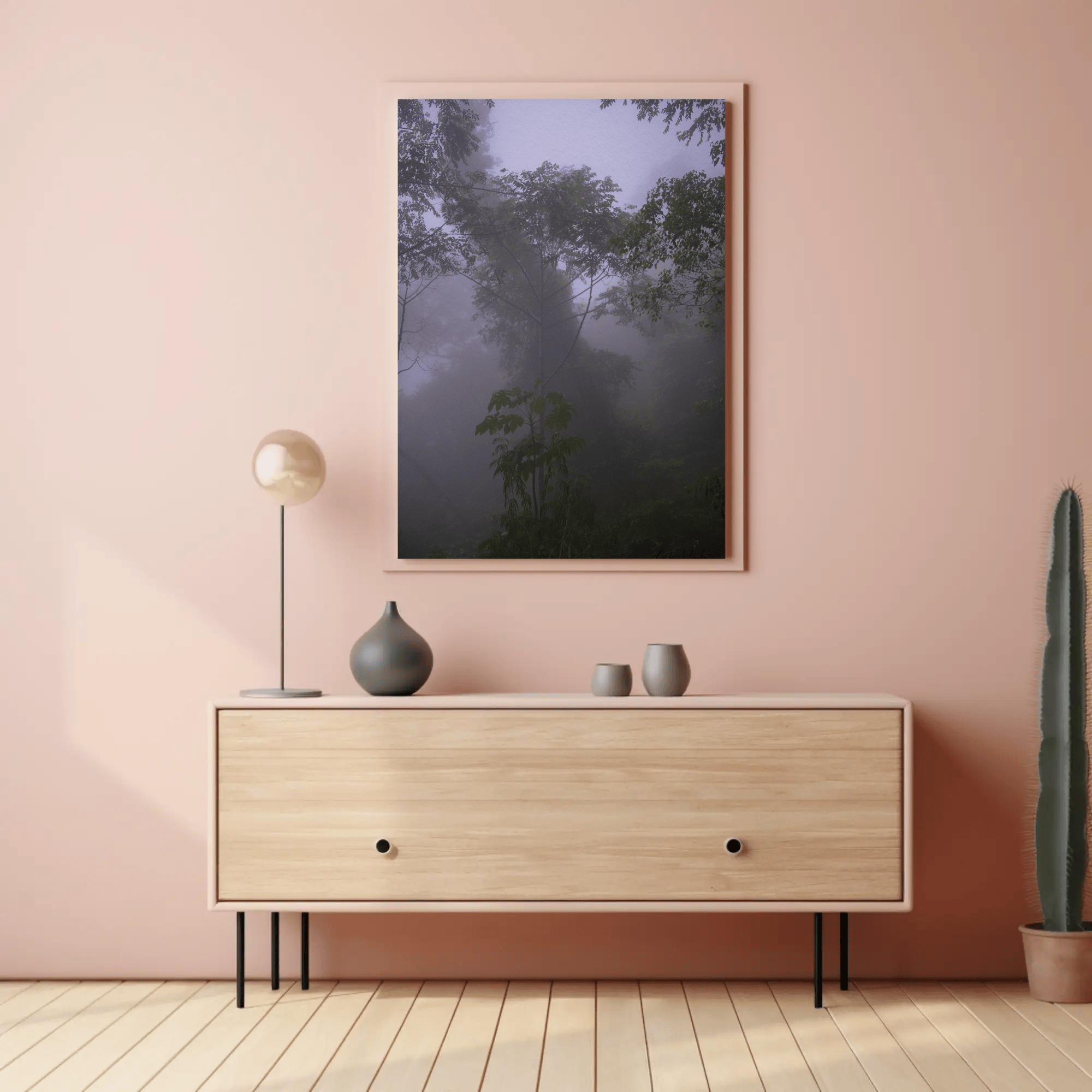Photo canvas wall art print  - foggy jungle photo print, Indonesia, mockup 14 | Kevin Winda