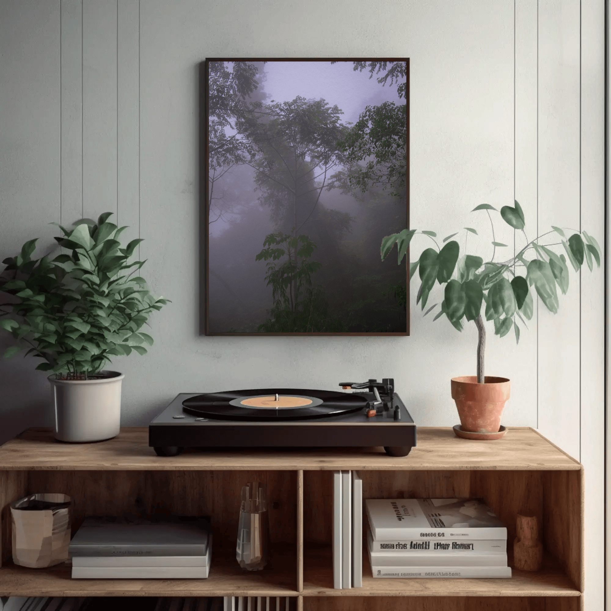 Foggy Jungle high resolution photo print, East Nusa Tenggara, interior mockup 3 | Kevin Winda