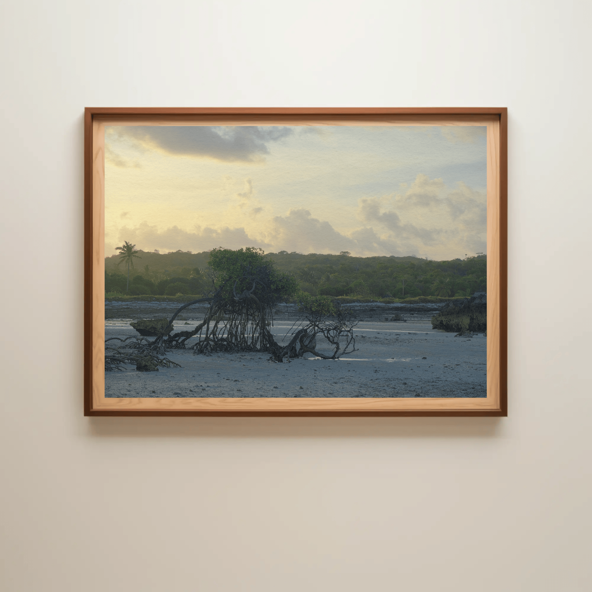 Prehistoric landscape photo print high resolution poster framed, Indonesian landscape tropical coastal sunset, mockup 22 | Kevin Winda