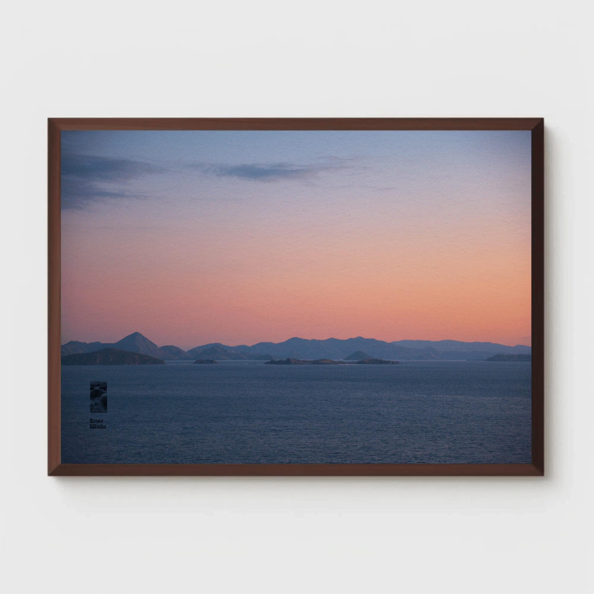 Coastal sunset canvas ocean photo print Komodo Islands hills Flores Indonesia mockup 12