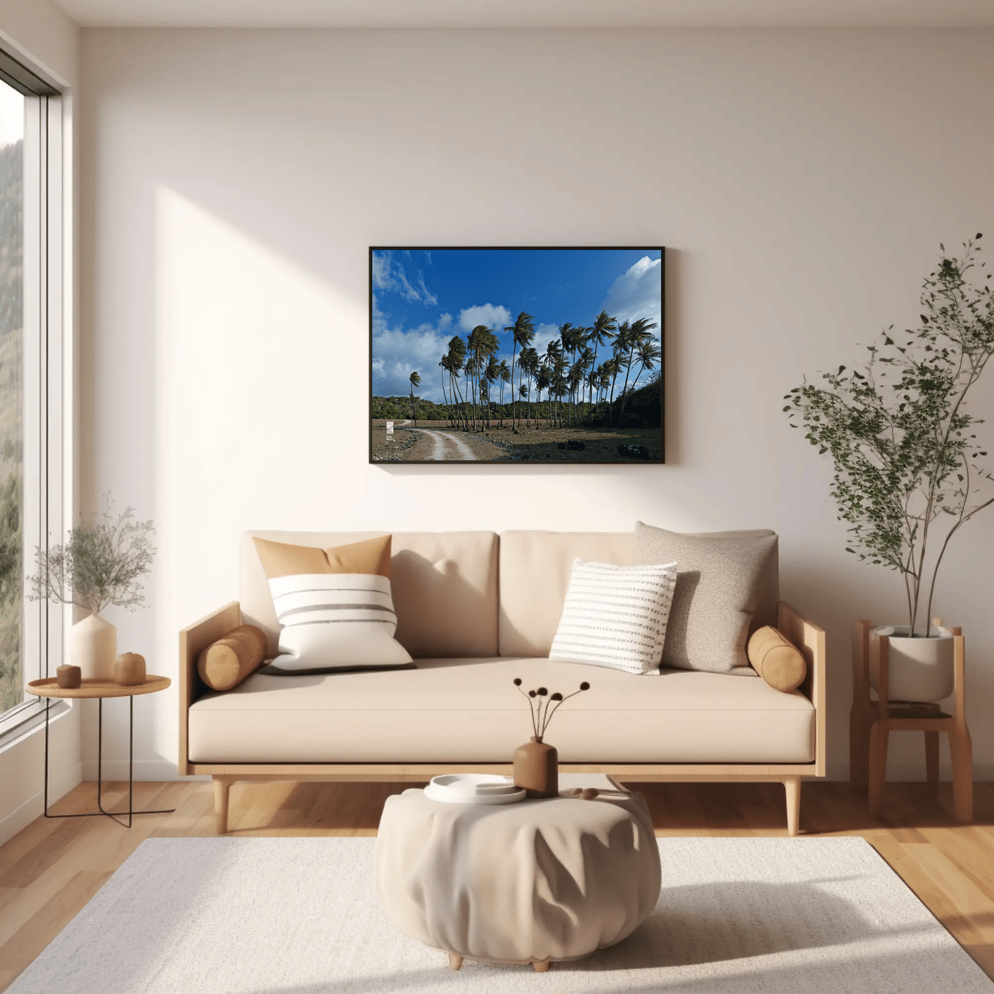 Palm trees canvas Rote Island living room tropical wall art mockup_18