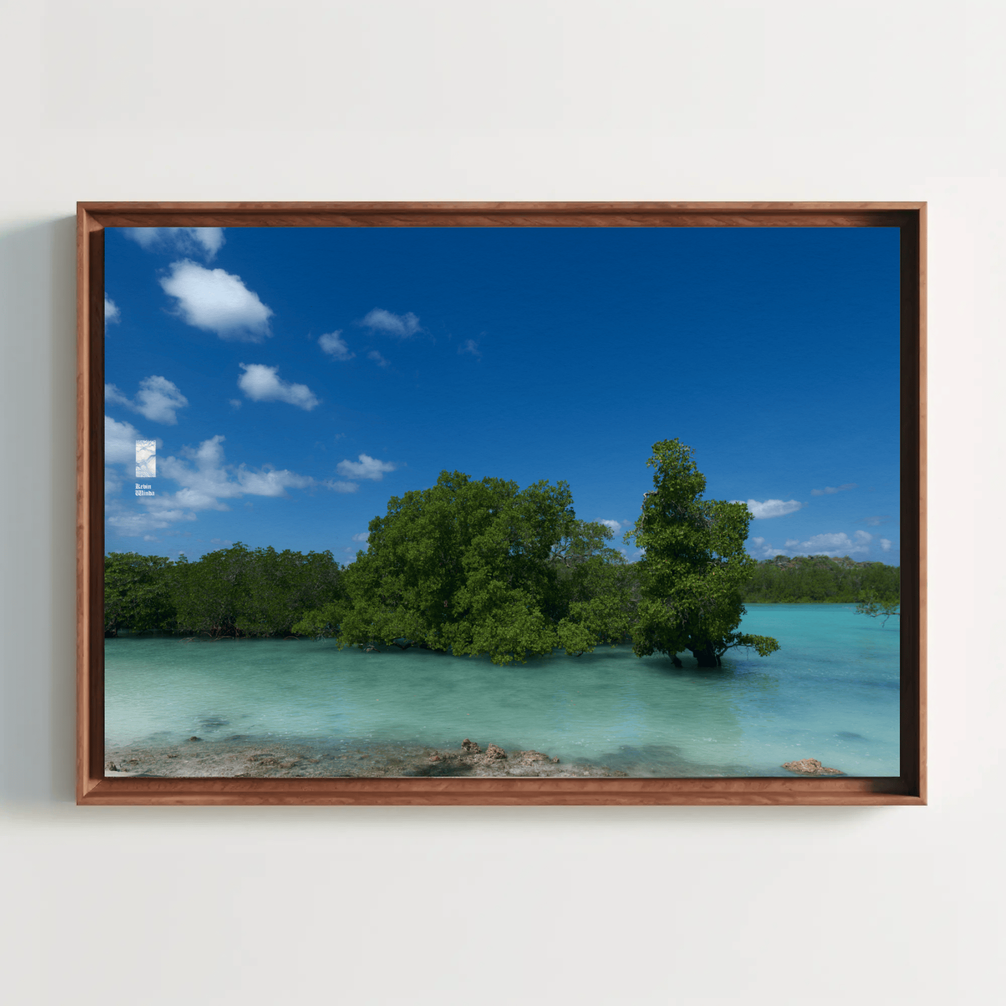 Blue water ocean coast canvas trees Rote Island