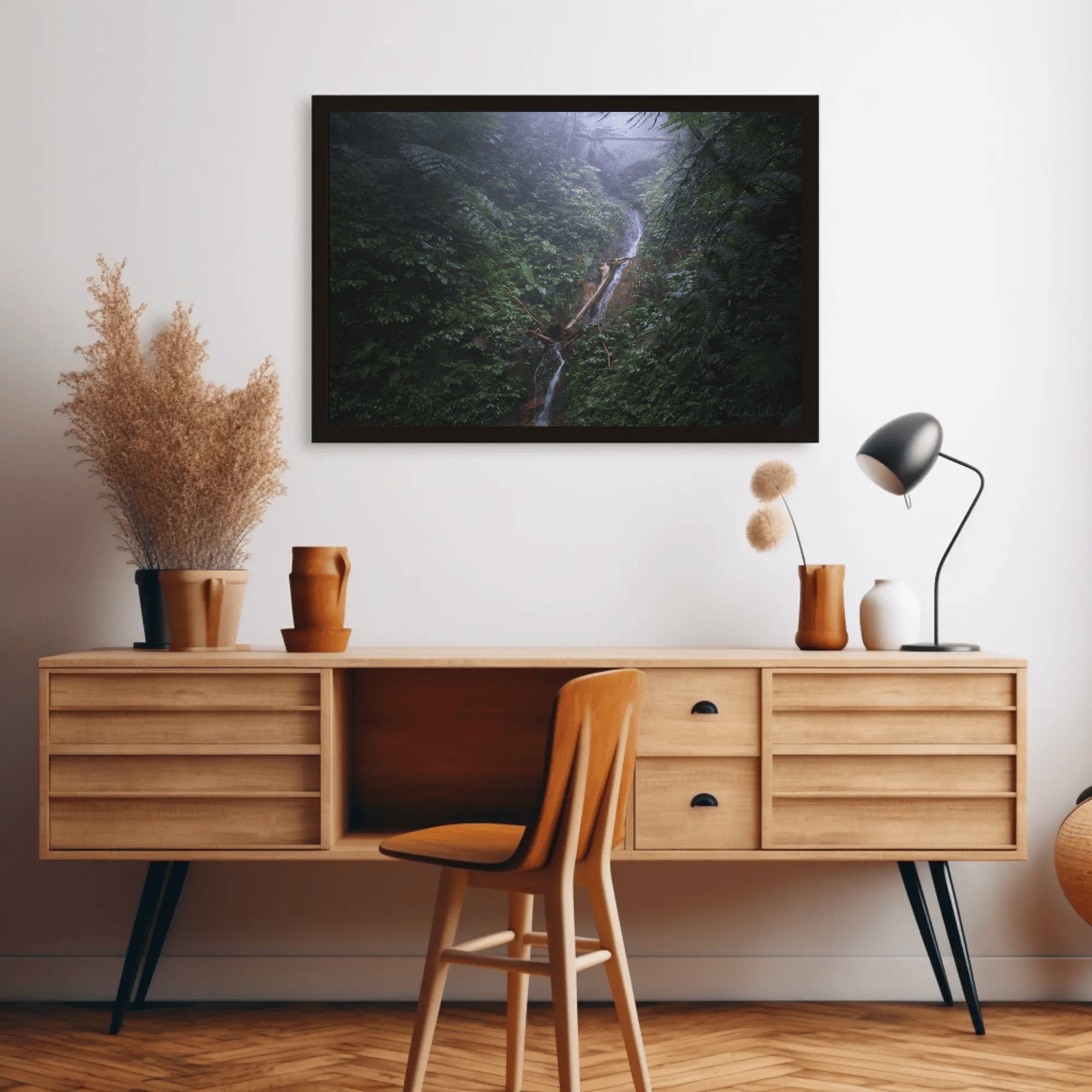Jungle waterfall canvas photo print indonesia flores island wall art living room mockup 14