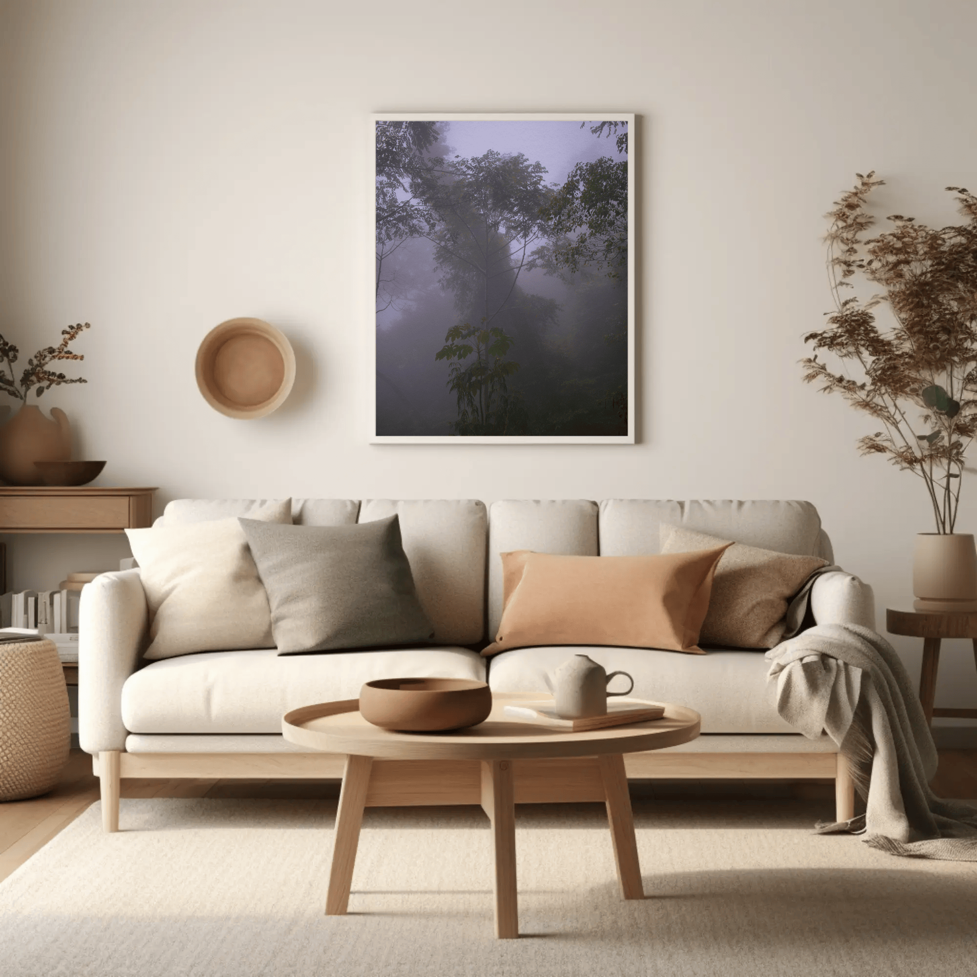 Dark Foggy Jungle canvas photo print , Indonesia, interior mockup 20 | Kevin Winda