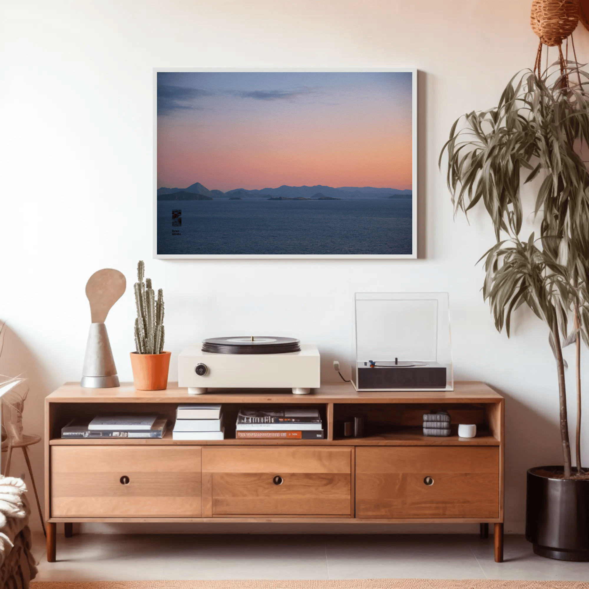 Ocean sunset canvas photo print Komodo Islands hills Flores Indonesia mockup 16