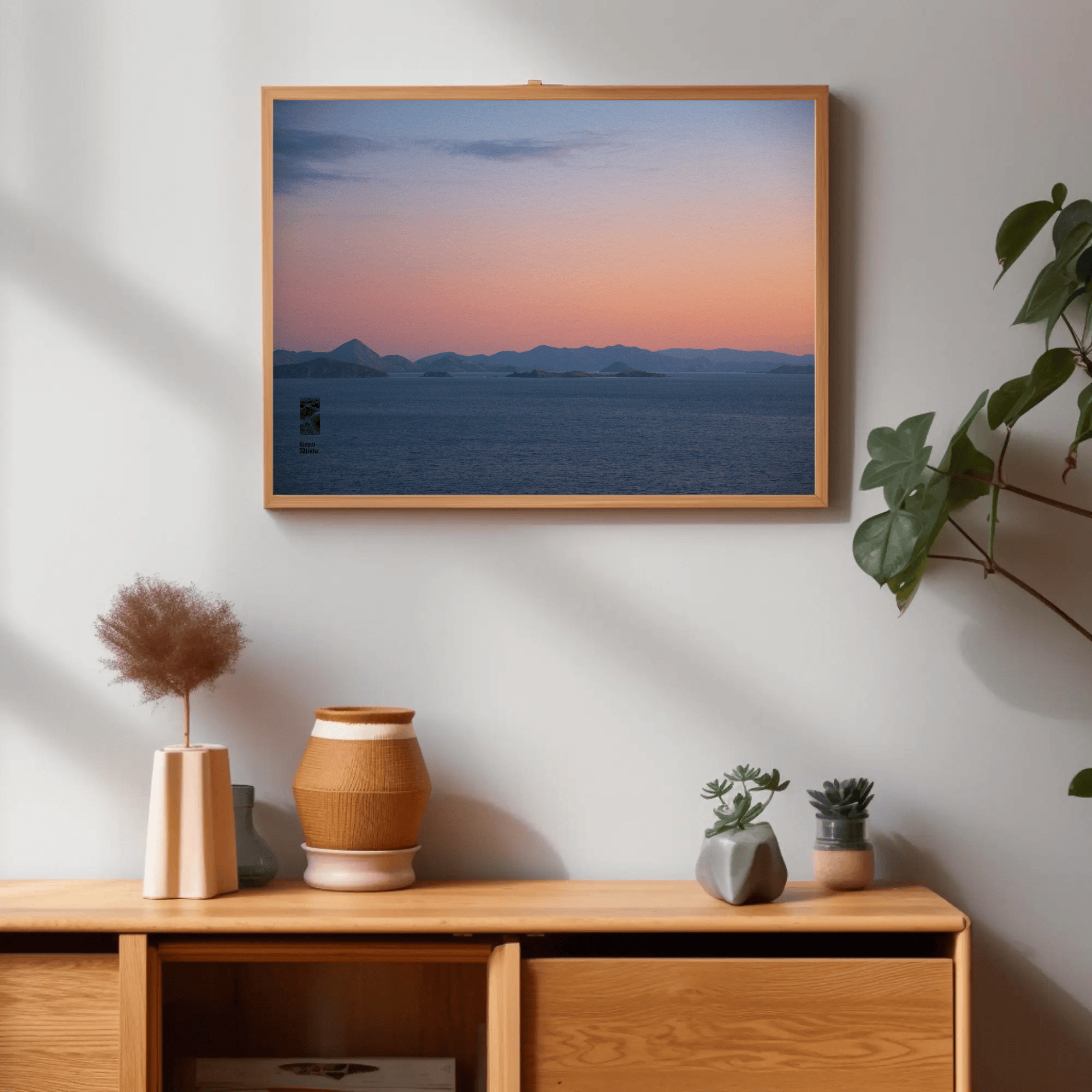 Ocean sunset canvas Komodo Islands hills Indonesia wall mockup 20